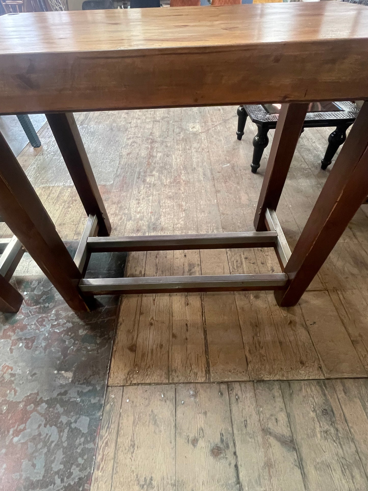 Pair of Rustic Solid Wood Poseur / Bar Tables with Metal Footrests