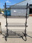 Black metal shelving rack on wheels