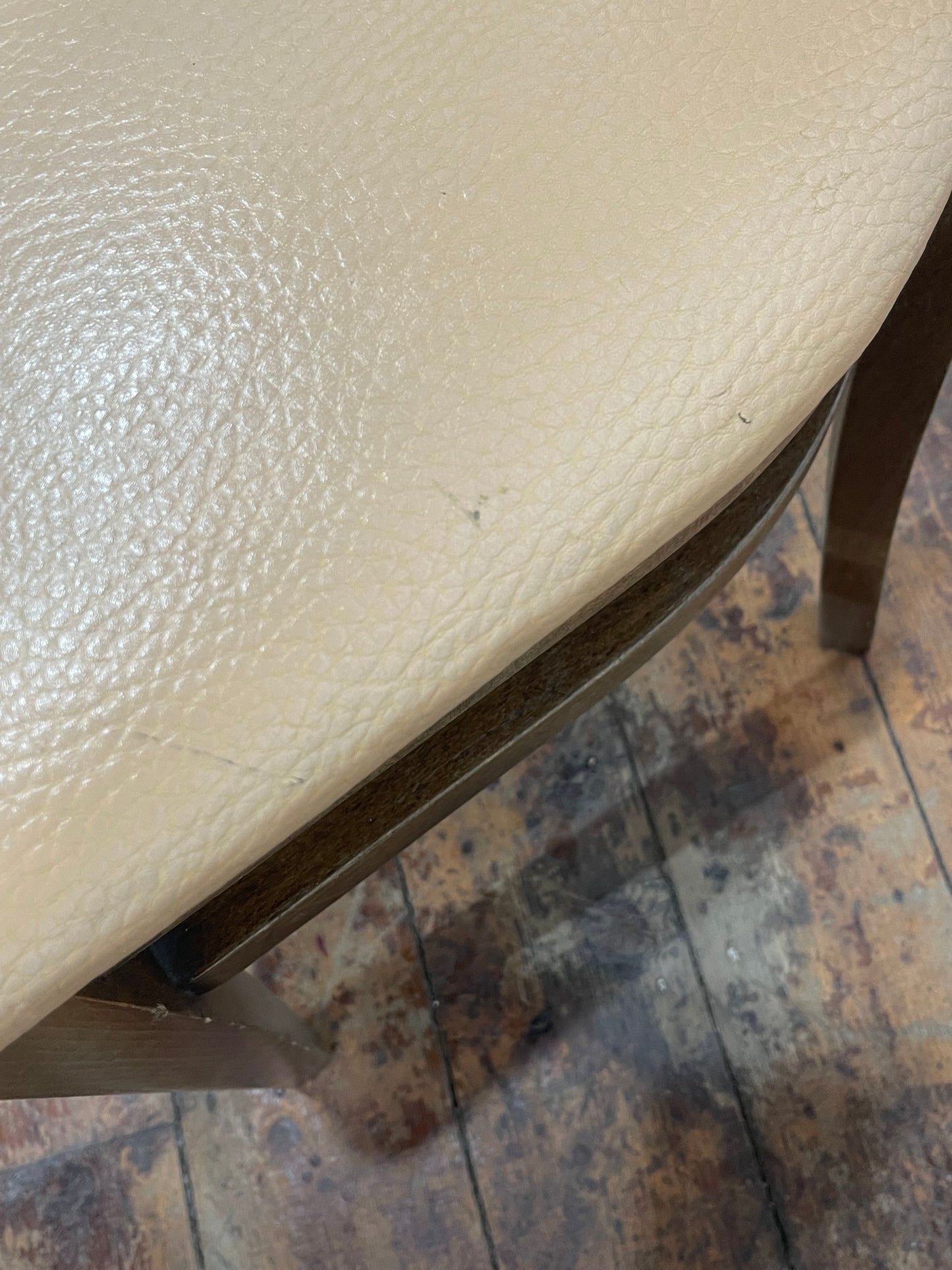 Set of 6 Solid Wooden Dining Chairs with Padded Beige Leather Effect Seats