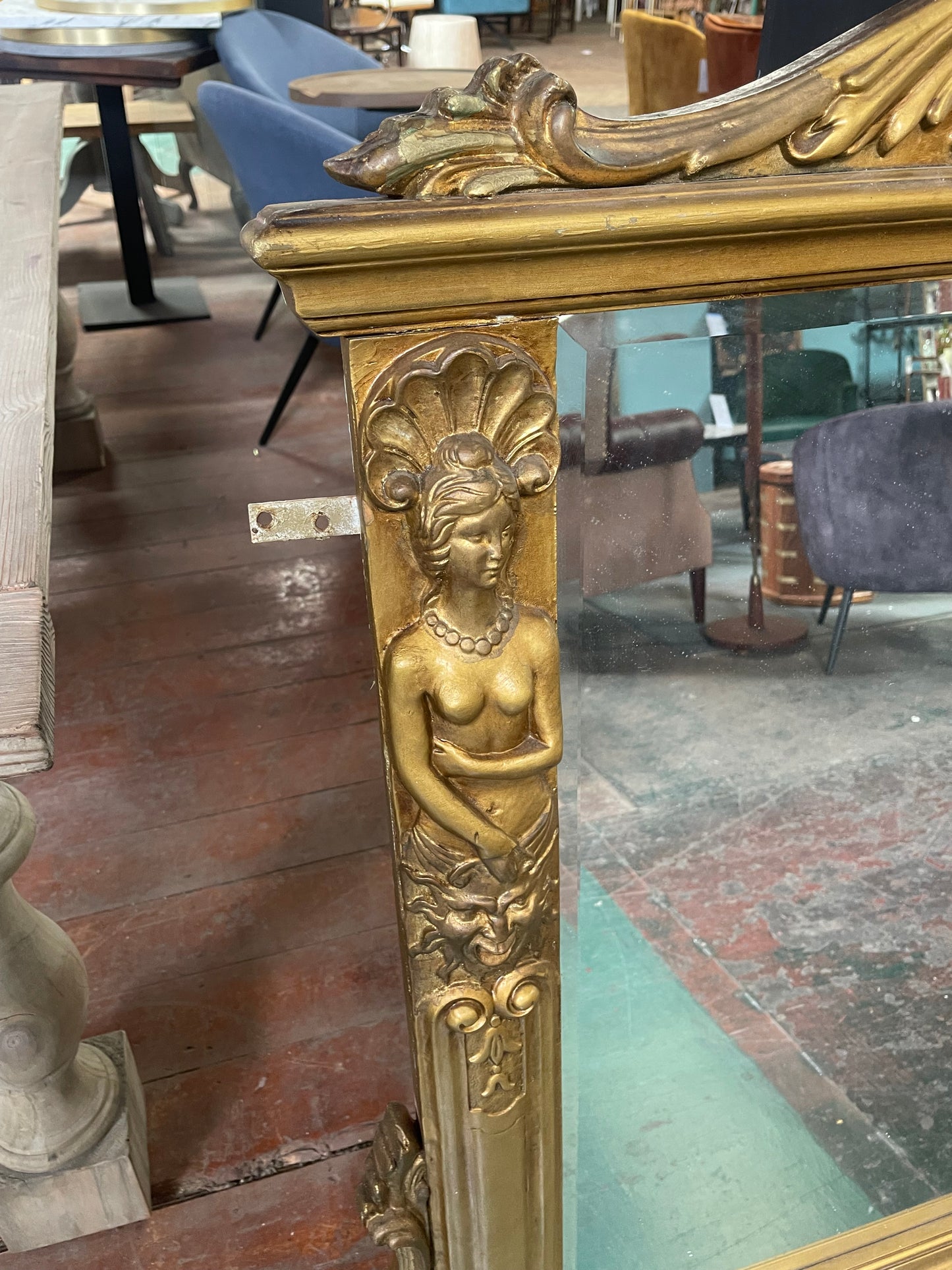 Large Ornate Gold Wall Mirror Cherub Crest Decorative Gilt Overmantel Mirror