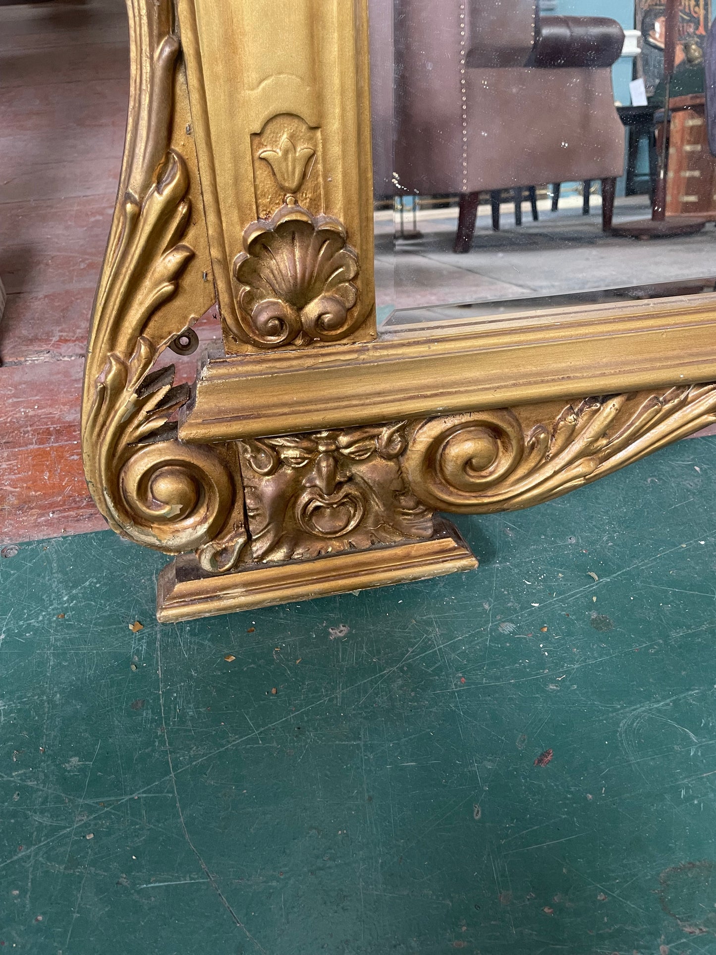 Large Ornate Gold Wall Mirror Cherub Crest Decorative Gilt Overmantel Mirror