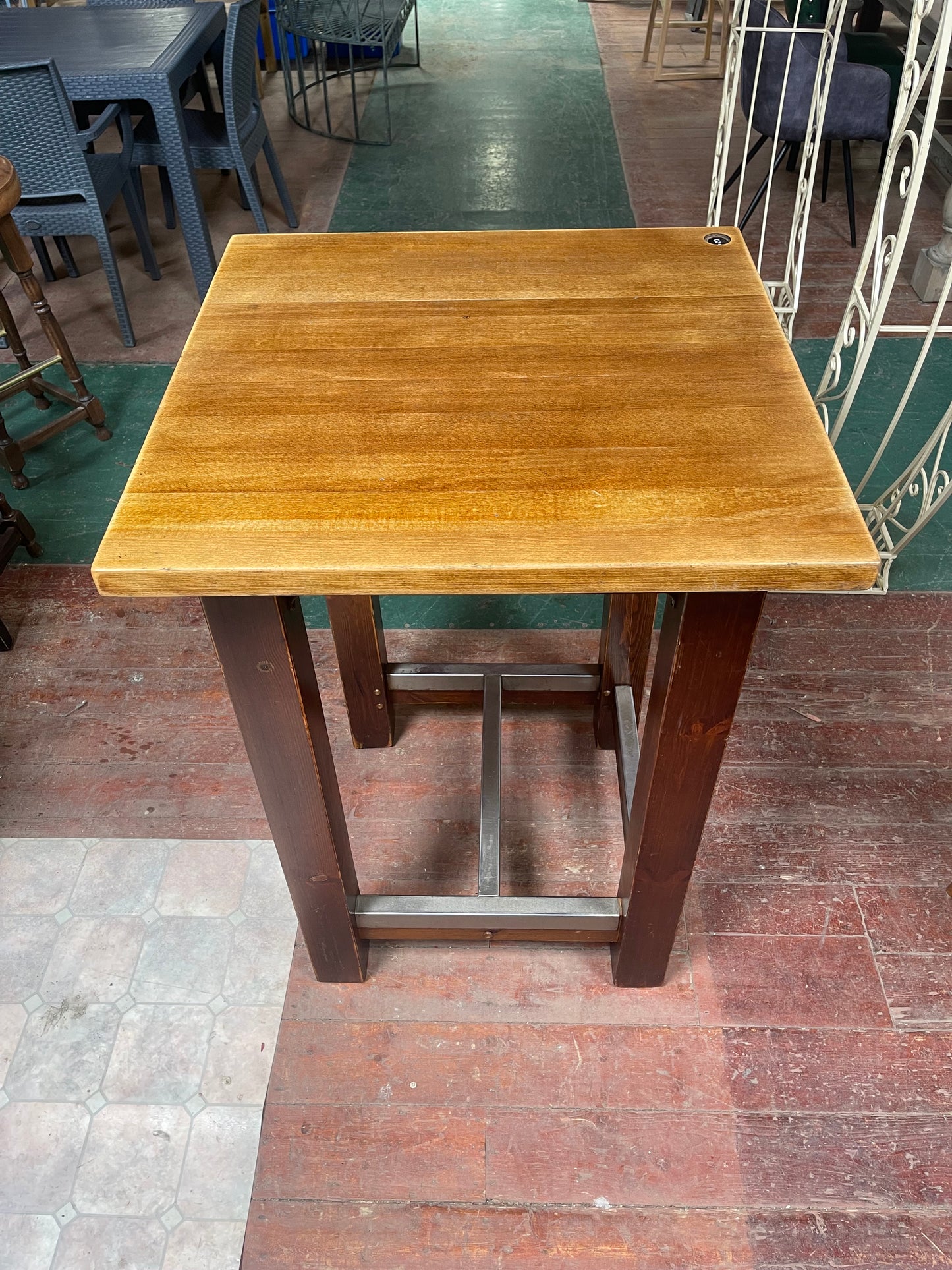 Solid Wood High Poseur Table | Rustic Industrial Bar Table | Pub Café Bar