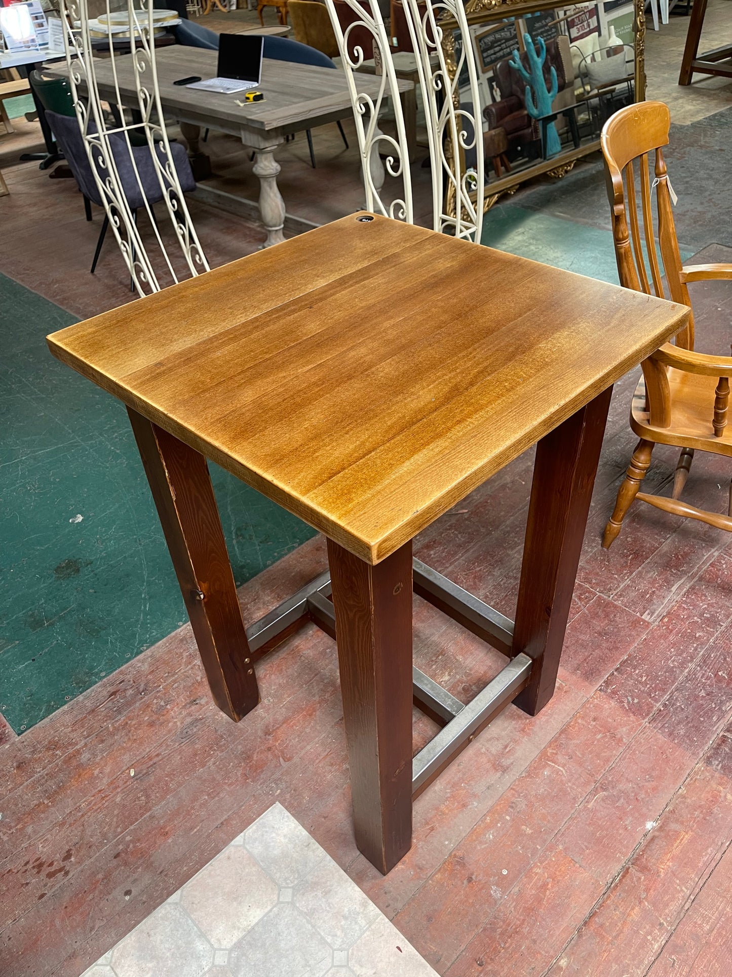 Solid Wood High Poseur Table | Rustic Industrial Bar Table | Pub Café Bar