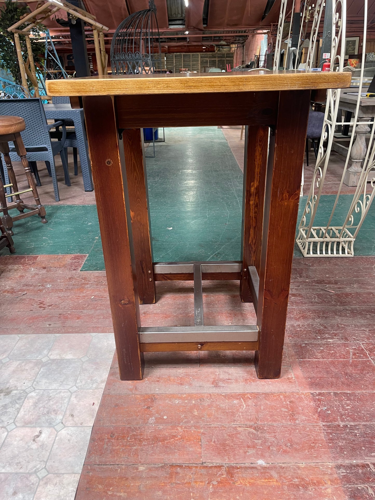 Solid Wood High Poseur Table | Rustic Industrial Bar Table | Pub Café Bar