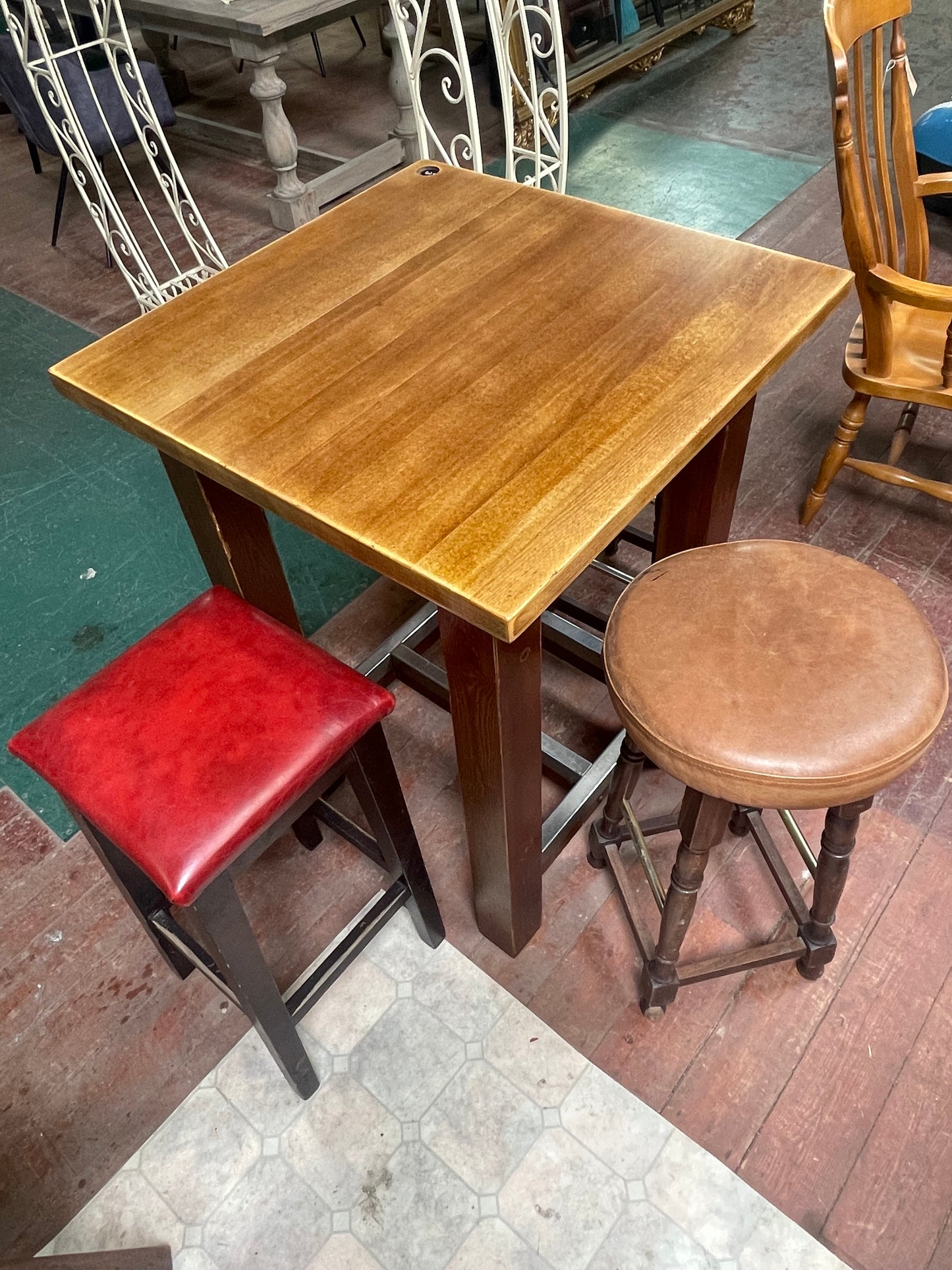 Solid Wood High Poseur Table | Rustic Industrial Bar Table | Pub Café Bar