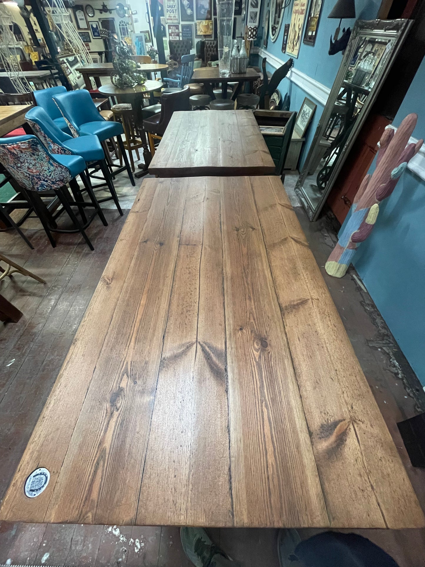 Pair of Solid Wood High Tables Rustic Pub Bar Café Restaurant Trestle Poseur Tables