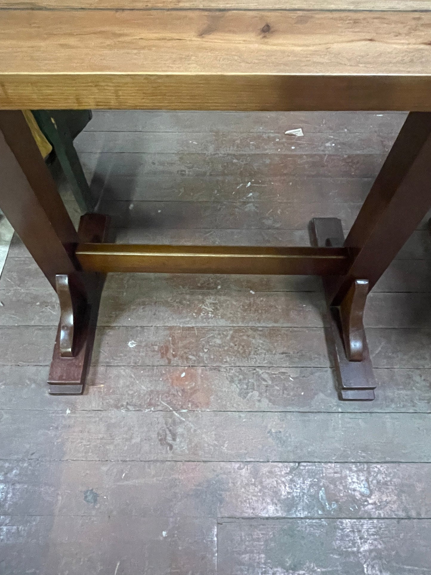 Pair of Solid Wood High Tables Rustic Pub Bar Café Restaurant Trestle Poseur Tables