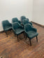 Set of 6 Mid-Century Modern Teal Leather Barrel Back Armchairs, Tapered Wood Leg