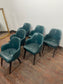 Set of 6 Mid-Century Modern Teal Leather Barrel Back Armchairs, Tapered Wood Leg