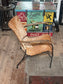 Genuine Cow Hide Leather Industrial Armchair | Rustic Lounge Accent Chair | Wood & Metal Frame