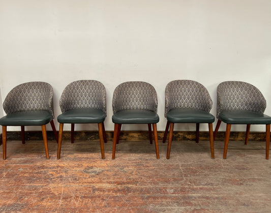 Matching set of 5 fabric and faux leather dining / pub chairs