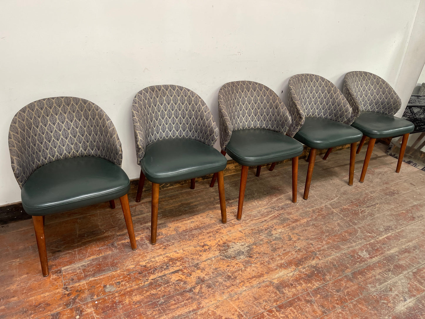 Matching set of 5 fabric and faux leather dining / pub chairs