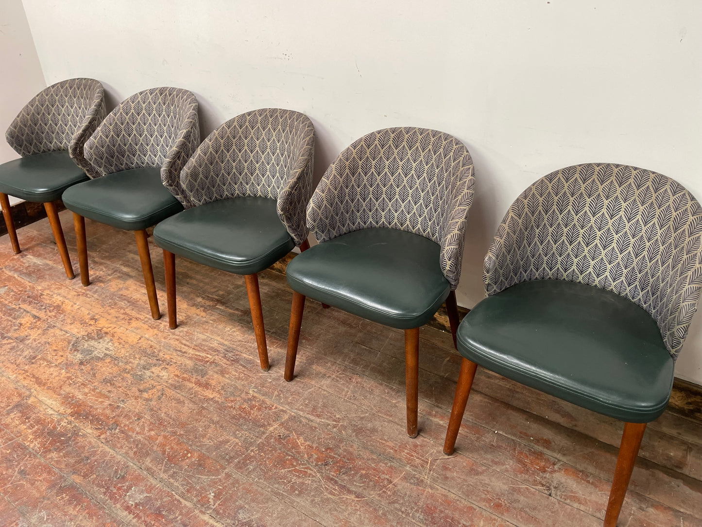 Matching set of 5 fabric and faux leather dining / pub chairs