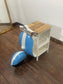 Vintage Vespa Scooter Front End Side Table, Blue & White, Wood Top Shelf Unit