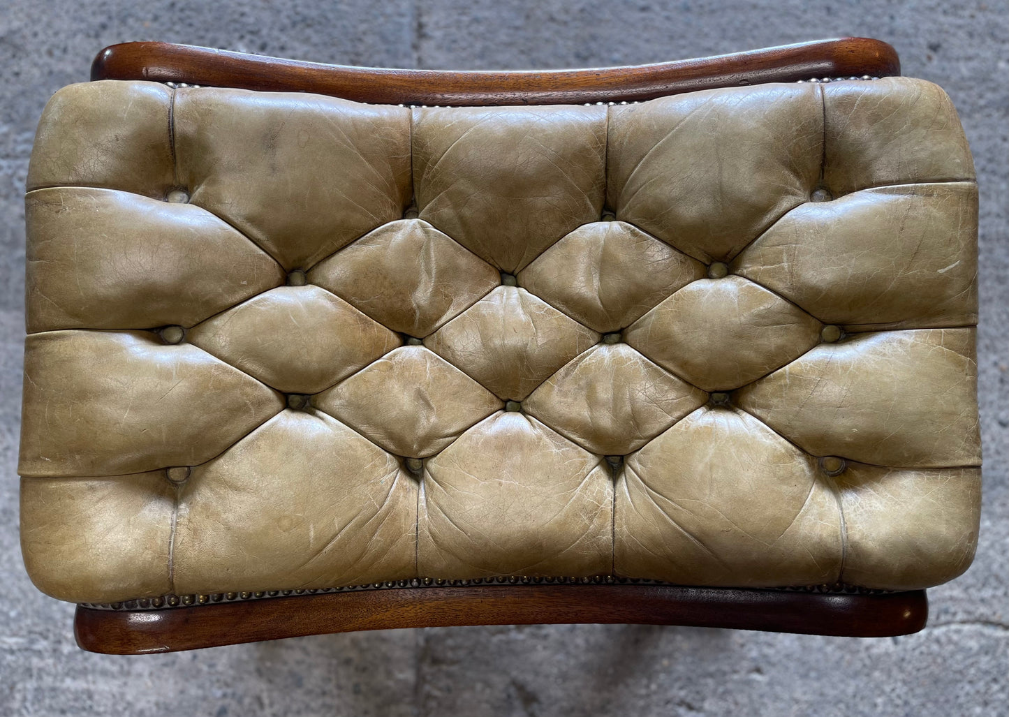 Vintage wood and leather footstool Chesterfield style