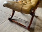 Vintage wood and leather footstool Chesterfield style