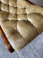 Vintage wood and leather footstool Chesterfield style