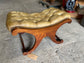 Vintage wood and leather footstool Chesterfield style
