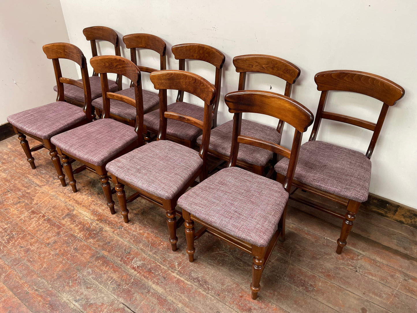 Set of 9 solid wood pub dining chairs