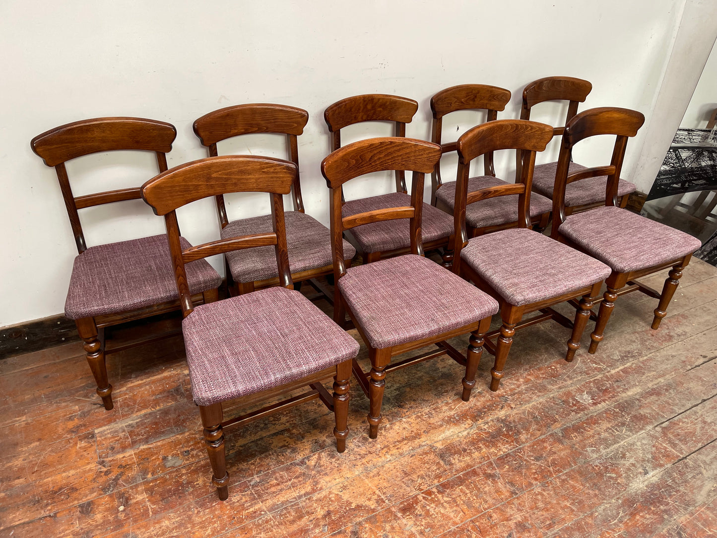 Set of 9 solid wood pub dining chairs