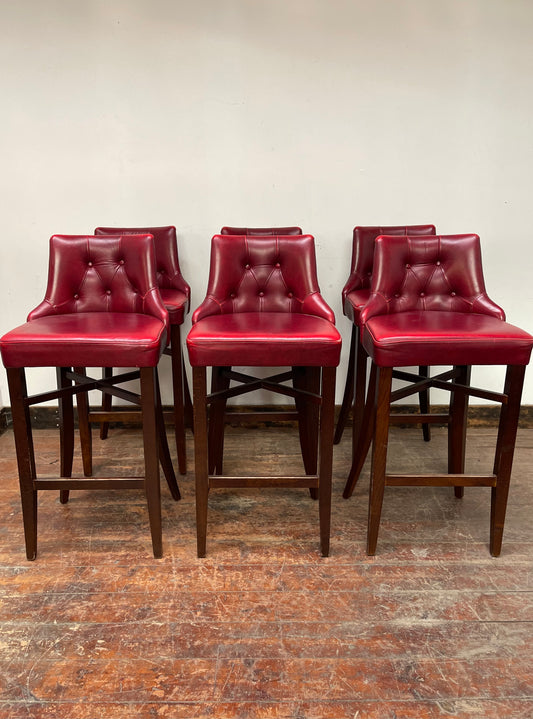 Stunning set of 6 red leather pub bar stools