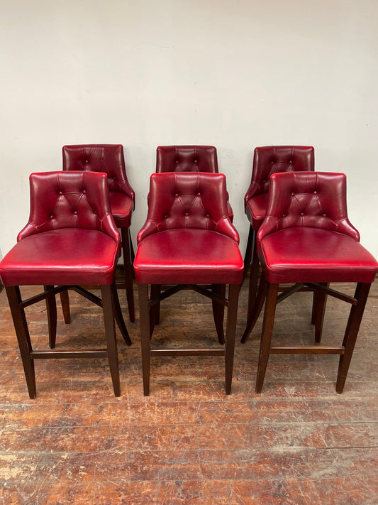 Stunning set of 6 red leather pub bar stools