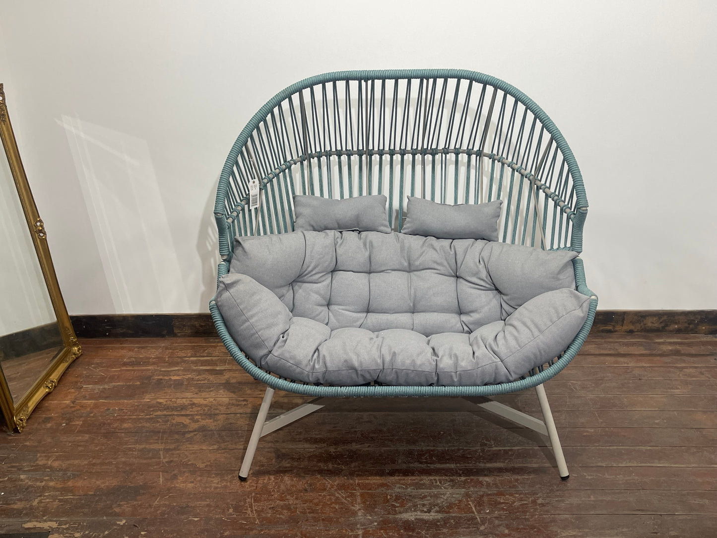 Indoor Outdoor Grey Duck Egg 2 Seater Sofa Loveseat with Cushions