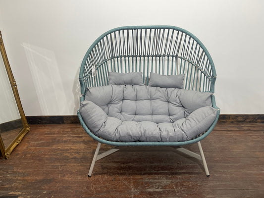 Indoor Outdoor Grey Duck Egg 2 Seater Sofa Loveseat with Cushions