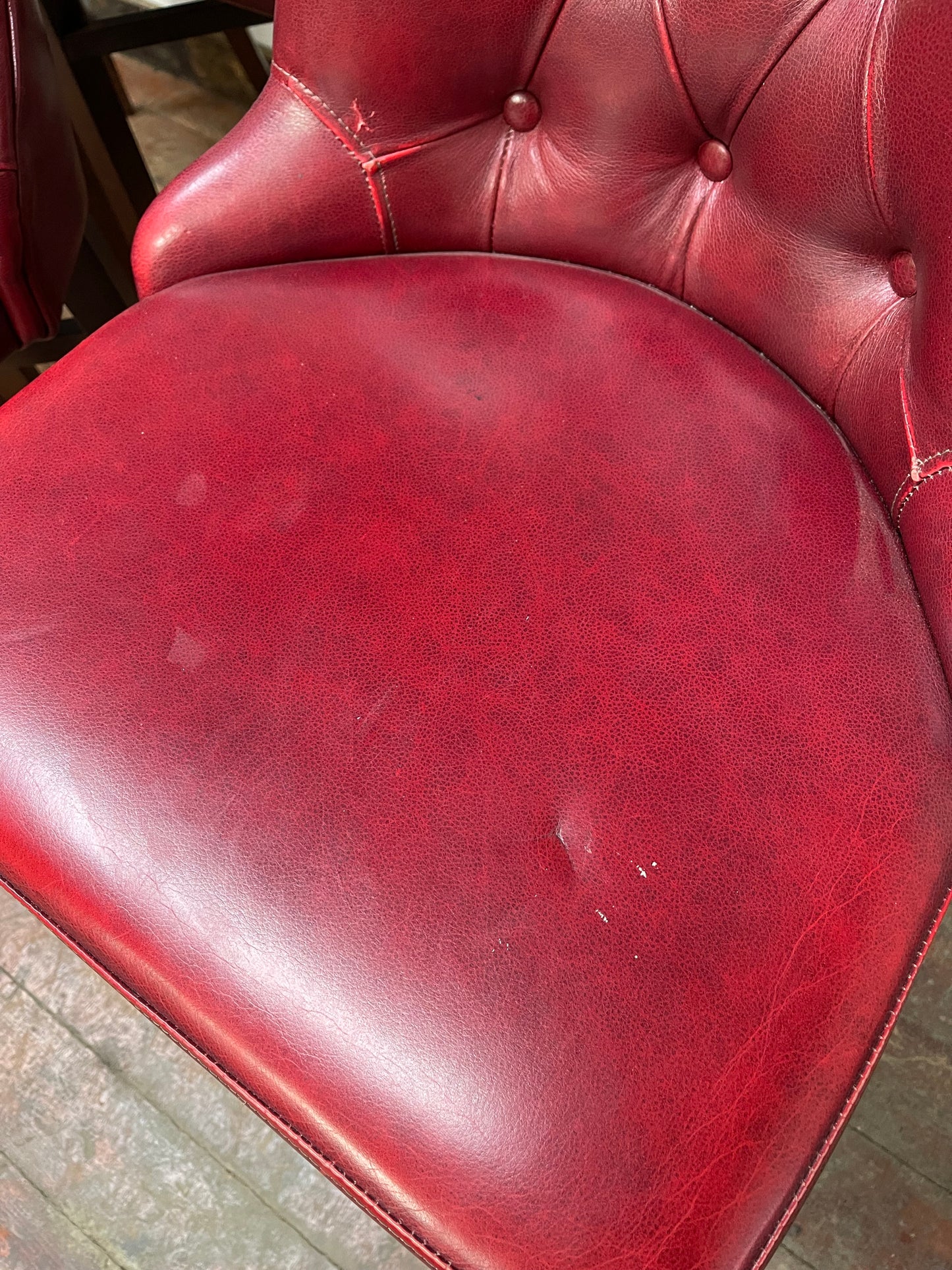 Stunning set of 6 red leather pub bar stools