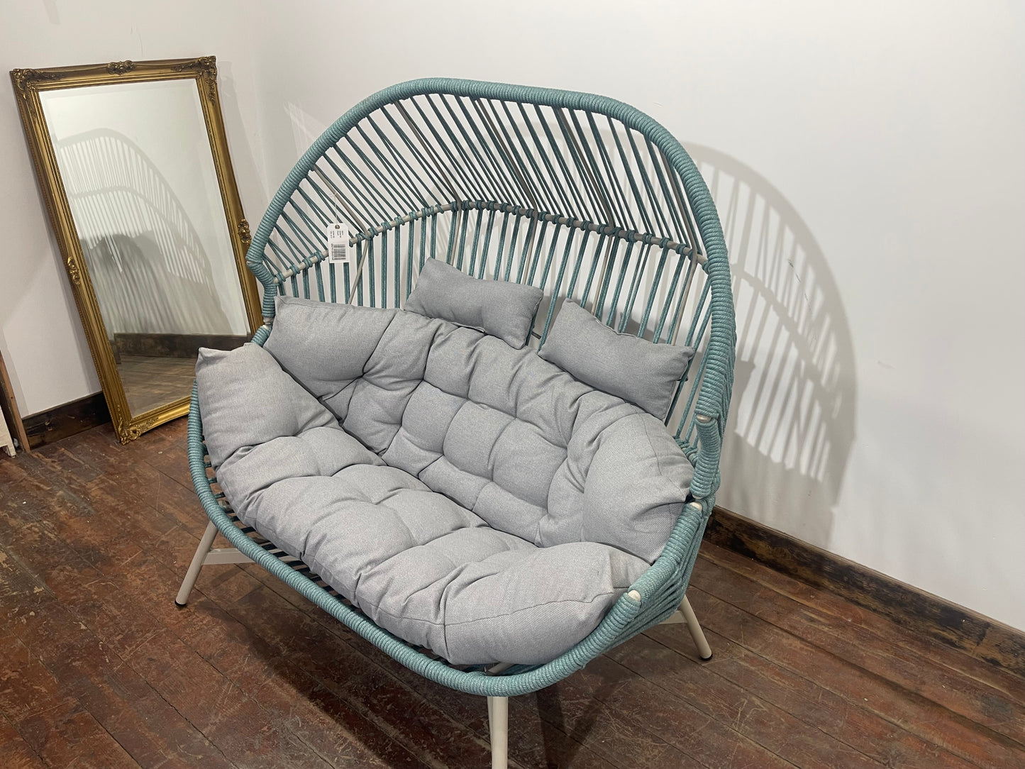 Indoor Outdoor Grey Duck Egg 2 Seater Sofa Loveseat with Cushions