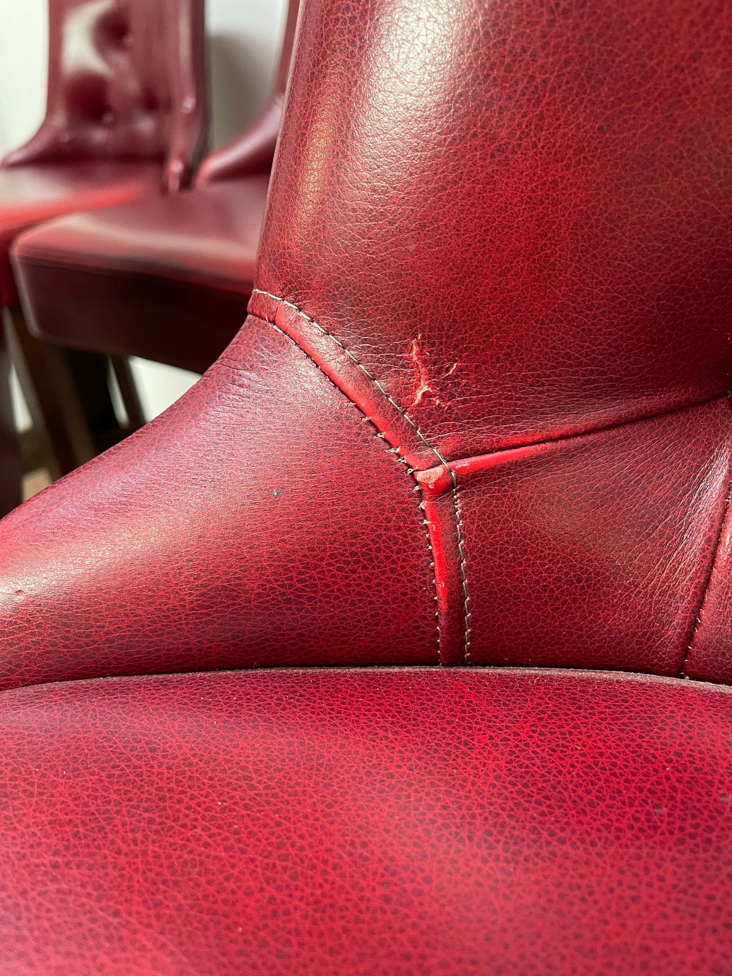 Stunning set of 6 red leather pub bar stools