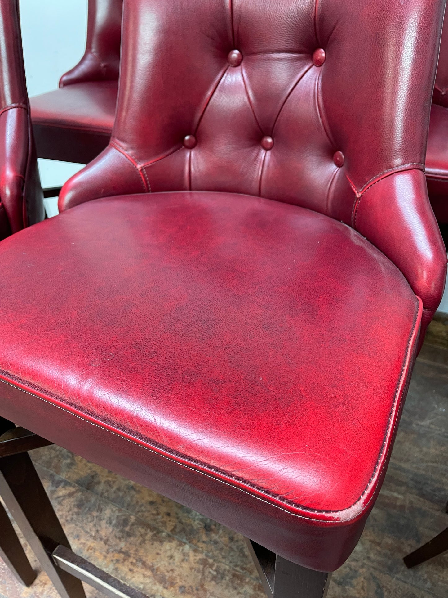Stunning set of 6 red leather pub bar stools