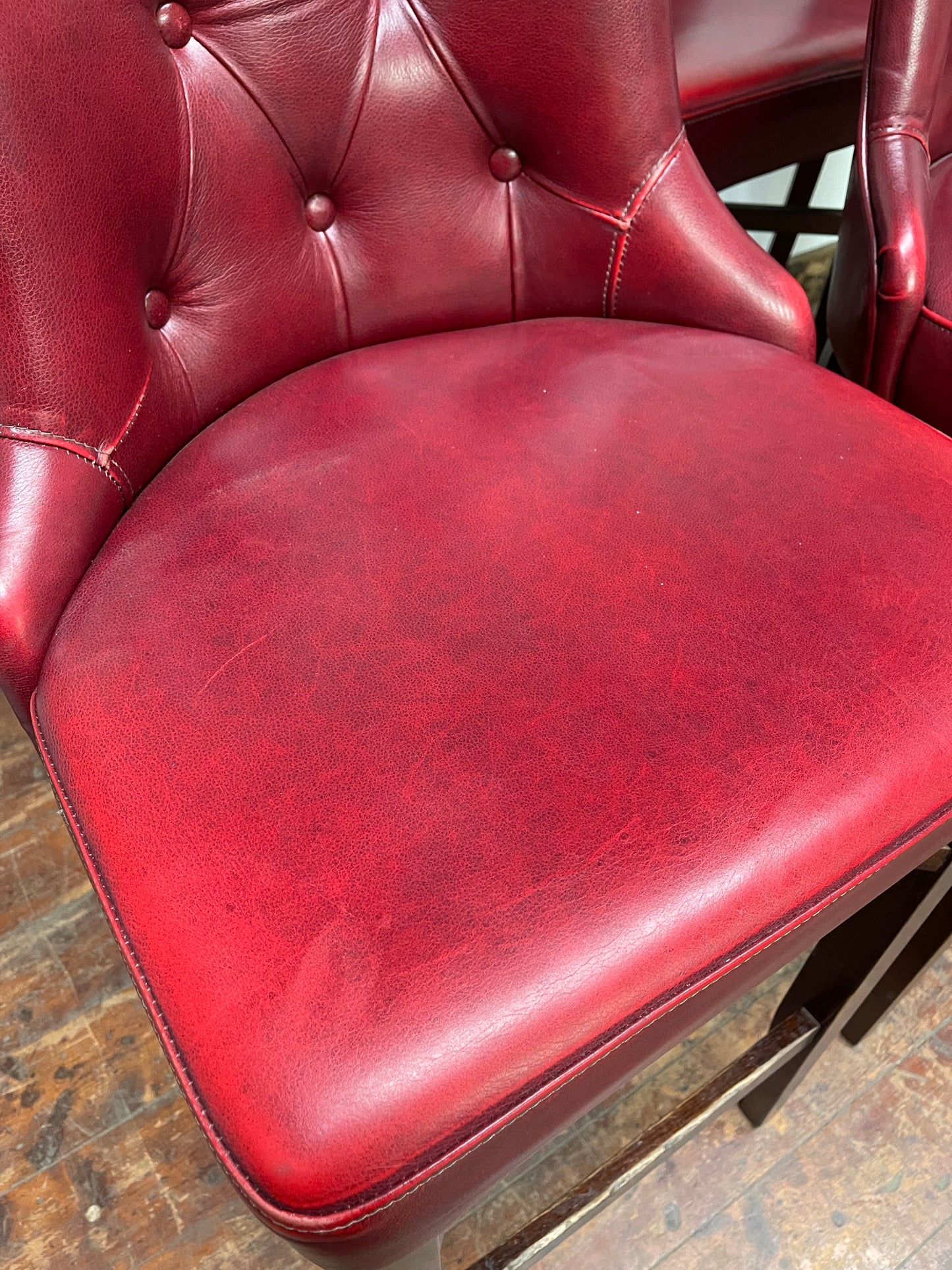 Stunning set of 6 red leather pub bar stools