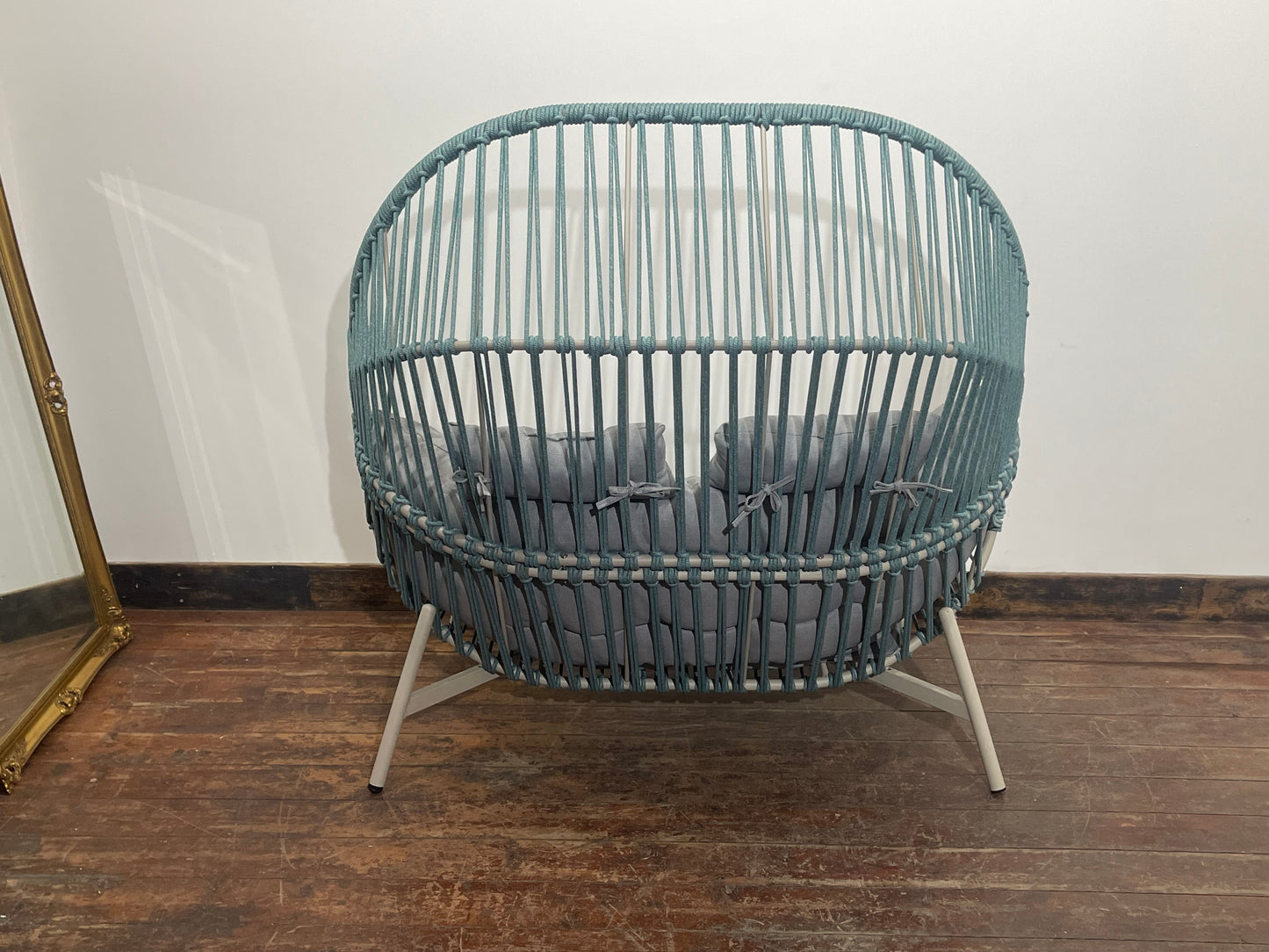 Indoor Outdoor Grey Duck Egg 2 Seater Sofa Loveseat with Cushions