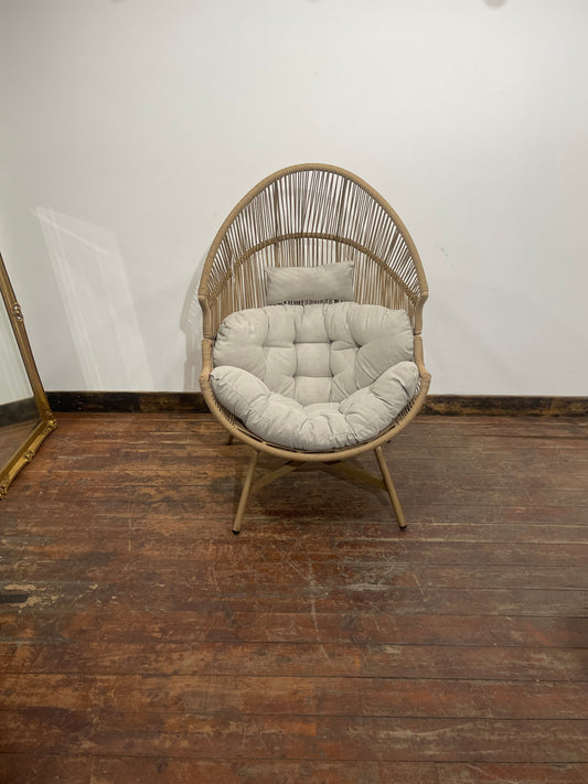Indoor/Outdoor Natural Rattan Effect Egg Chair with Cushions Lounge Chair