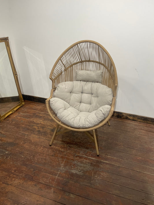 Indoor/Outdoor Natural Rattan Effect Egg Chair with Cushions Lounge Chair
