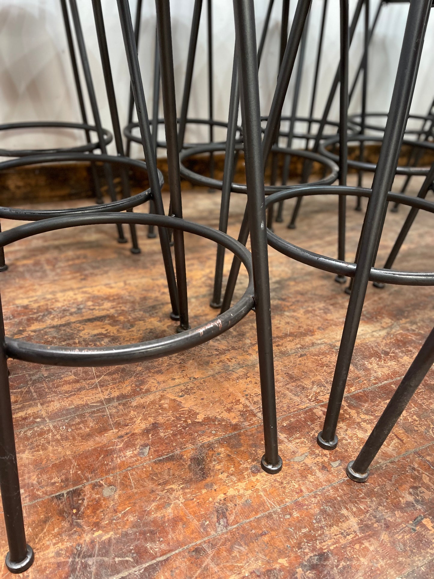 Pair of industrial style bar stools light wood metal frame