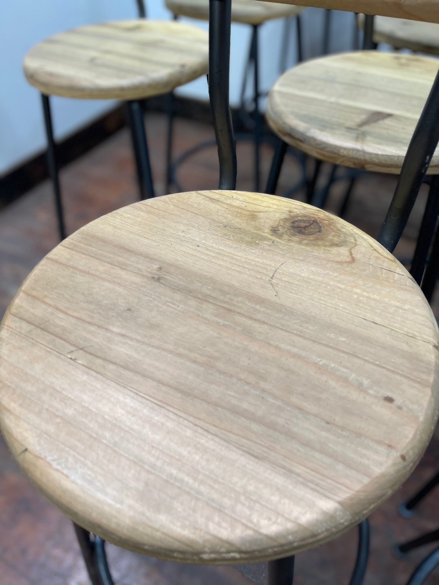 Pair of industrial style bar stools light wood metal frame