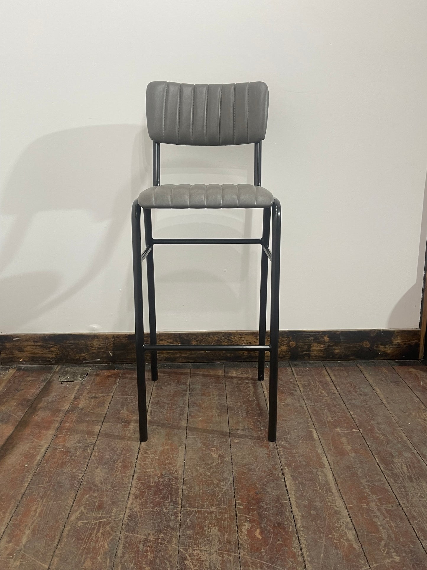 Ex-Display Set of 8 Grey Leather Effect Bar Stools / Industrial Style