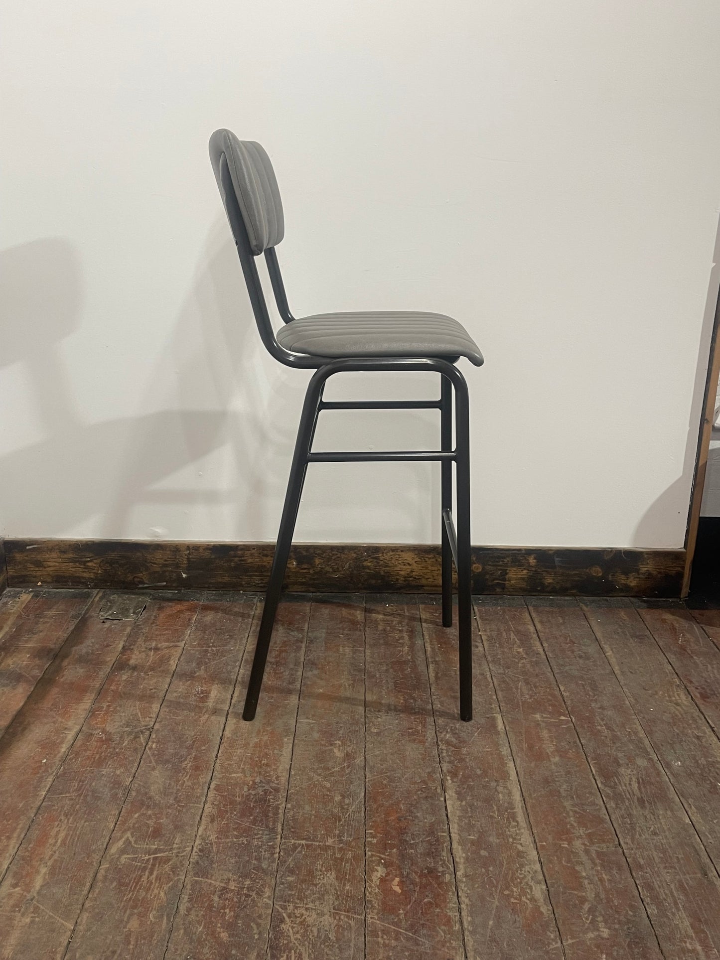 Ex-Display Set of 8 Grey Leather Effect Bar Stools / Industrial Style