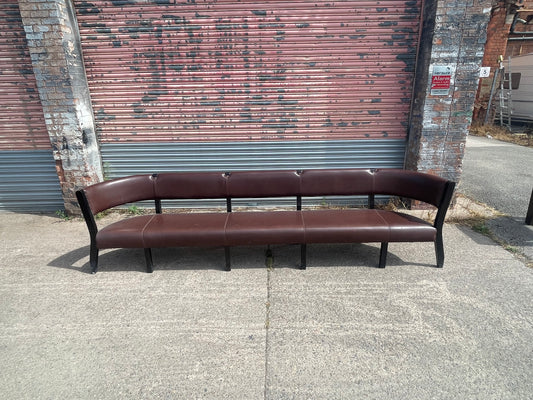 Large Curved Brown Faux Leather Restaurant Booth Bench Banquette Seating Sofa