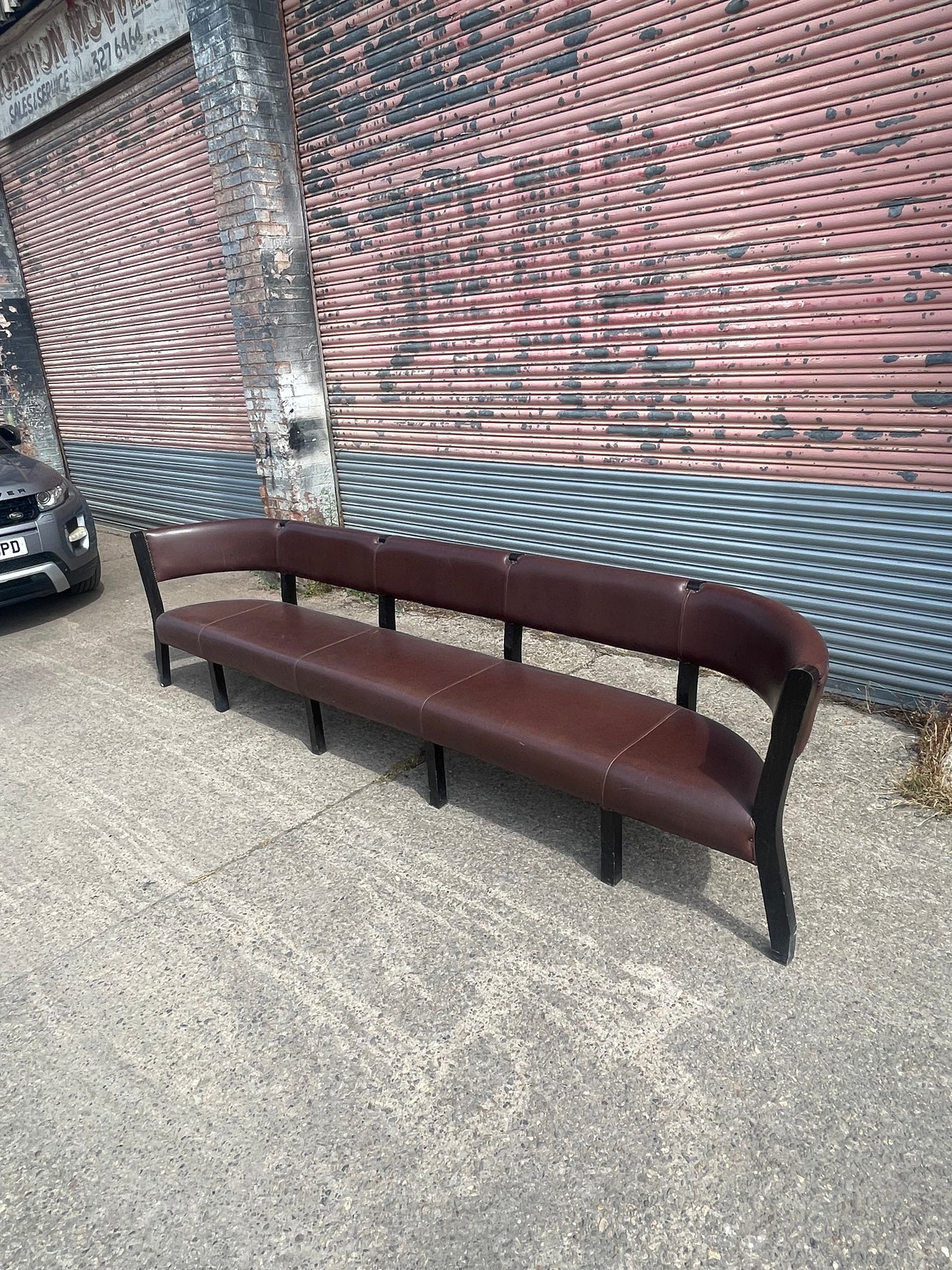 Large Curved Brown Faux Leather Restaurant Booth Bench Banquette Seating Sofa