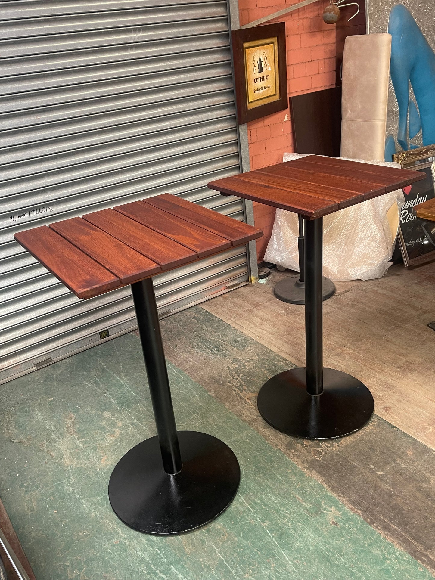 Pair of Solid Hardwood High Bar Tables | Pub Café Restaurant Bar Tables