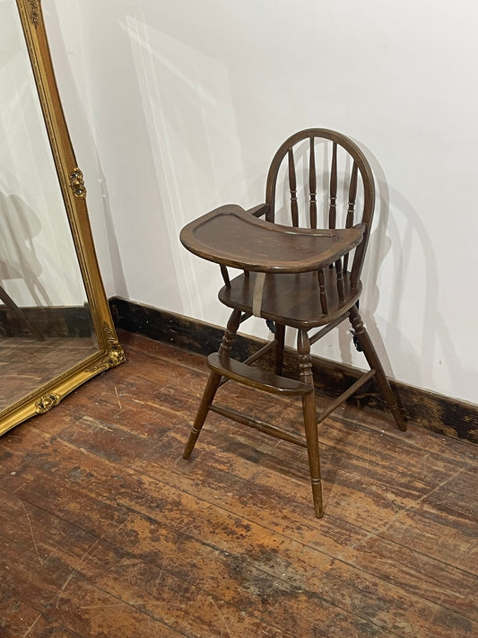 Vintage Solid Wood High Chair | Traditional Wooden Baby Chair with Tray