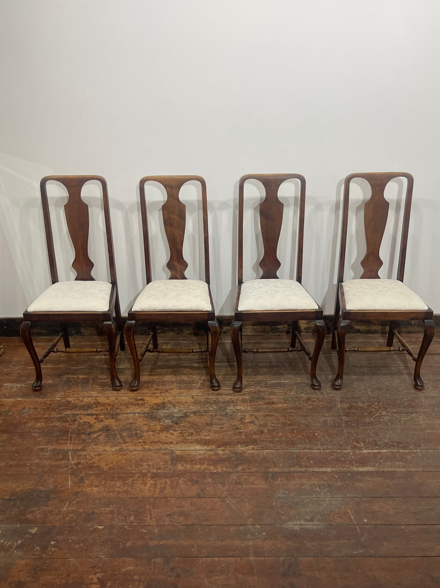 4 Antique Solid Oak Georgian Queen Anne Dining Chairs/ 100 years old