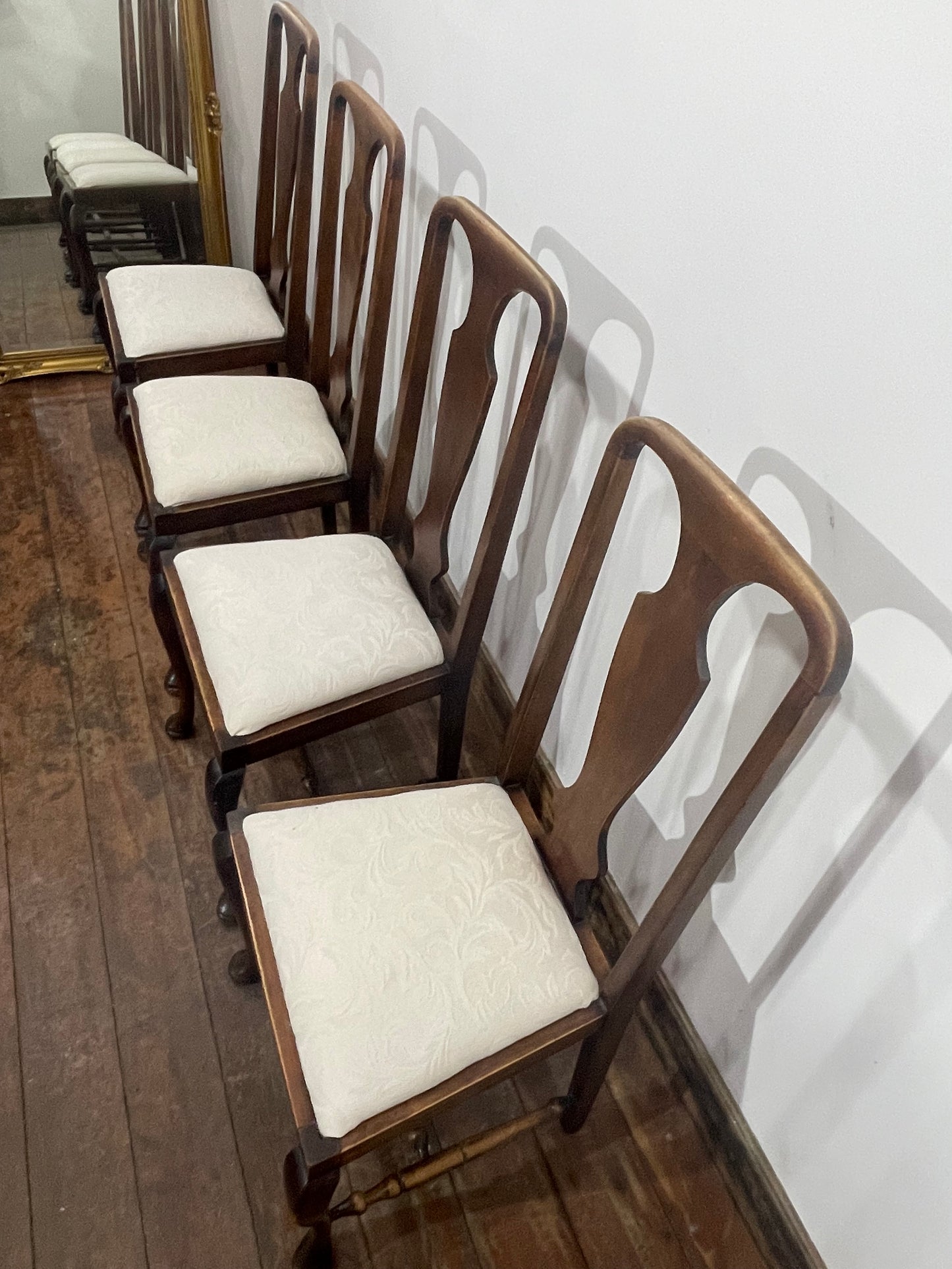 4 Antique Solid Oak Georgian Queen Anne Dining Chairs/ 100 years old