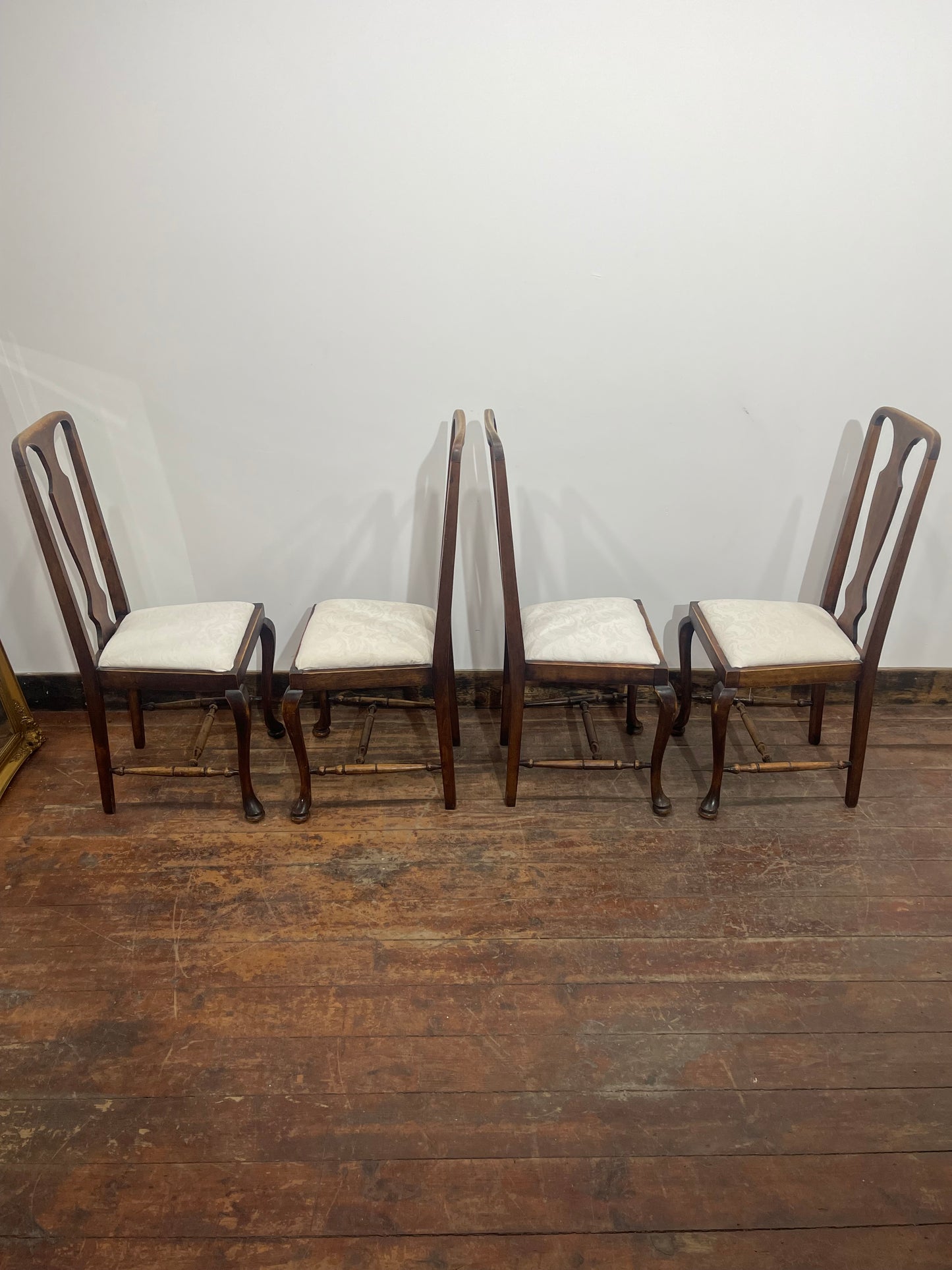 4 Antique Solid Oak Georgian Queen Anne Dining Chairs/ 100 years old