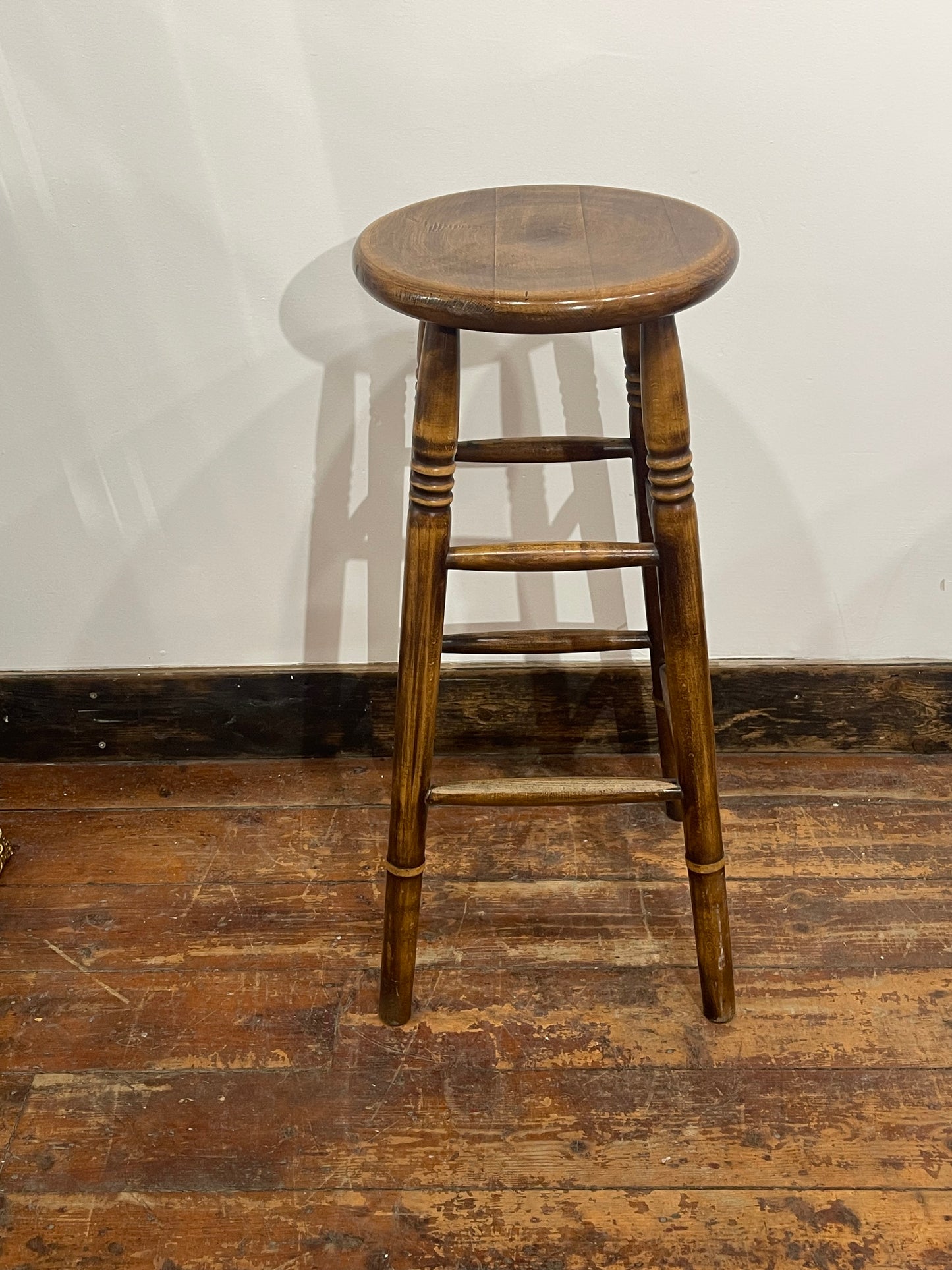 Set of 4 Vintage Wooden Bar Stools – Rustic Solid Wood Pub Kitchen Island Stools