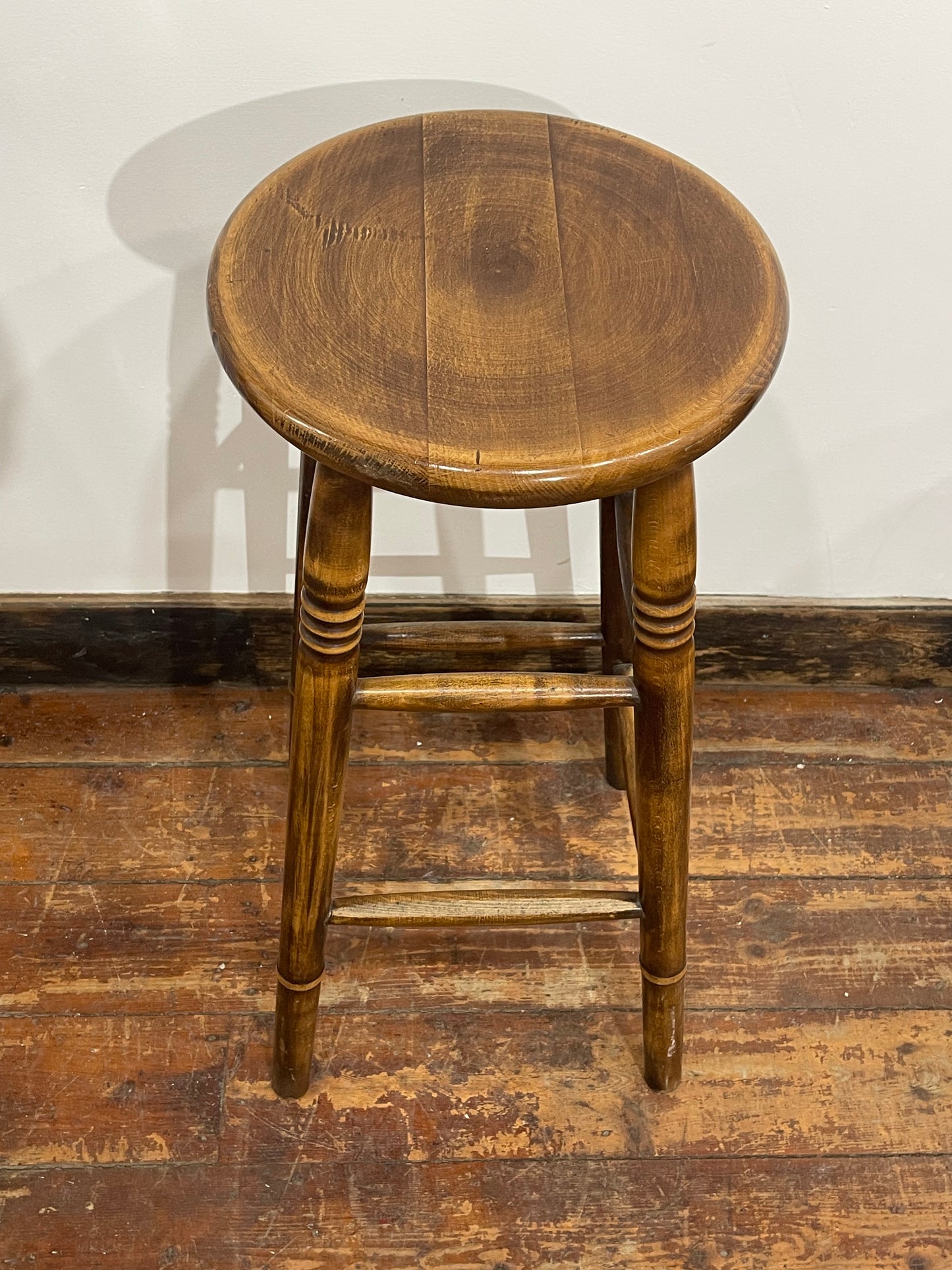 Set of 4 Vintage Wooden Bar Stools – Rustic Solid Wood Pub Kitchen Island Stools