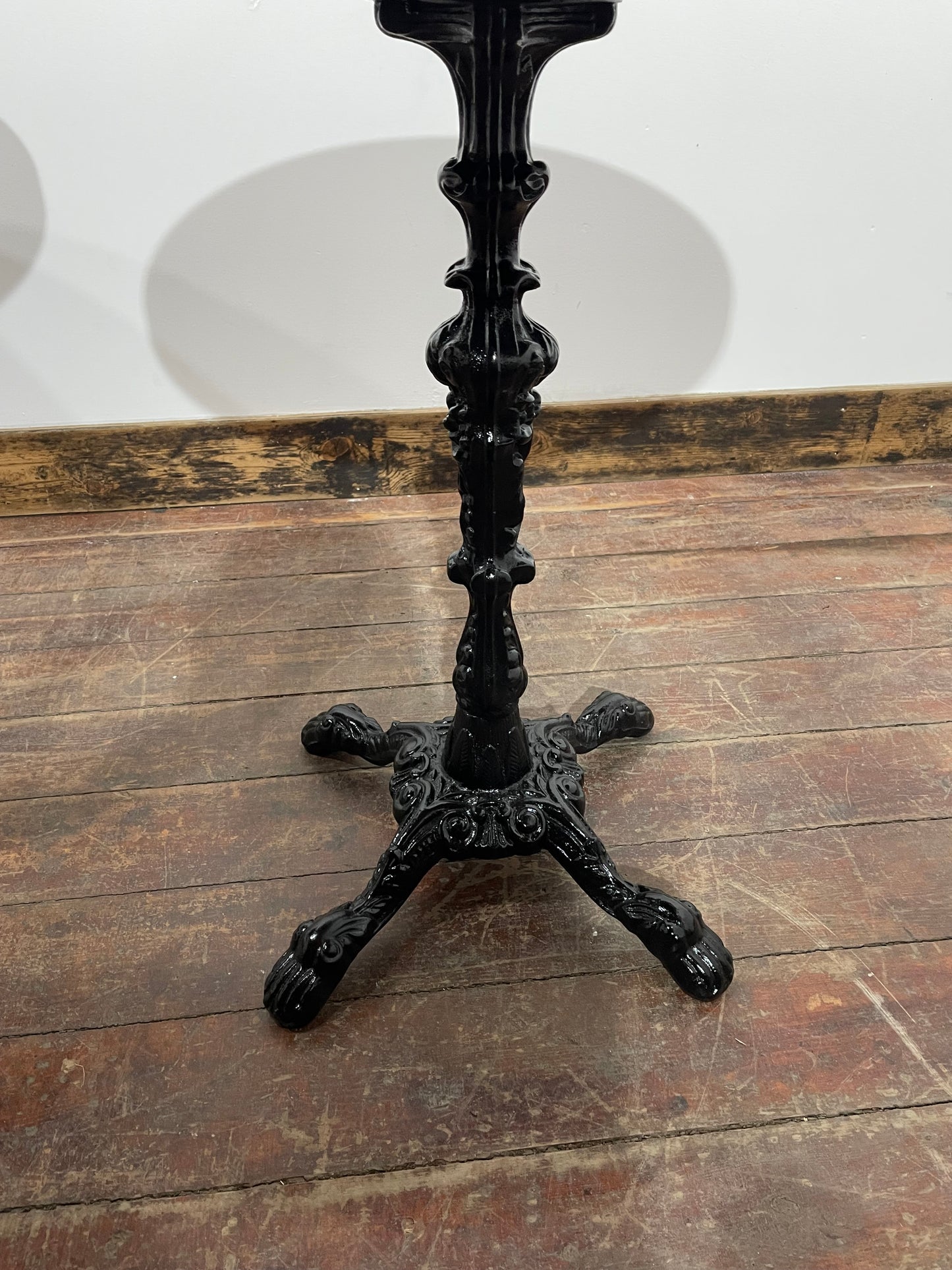 Set of 4 Marble Effect Bistro Tables – Gold Trim & Ornate Cast Iron Bases